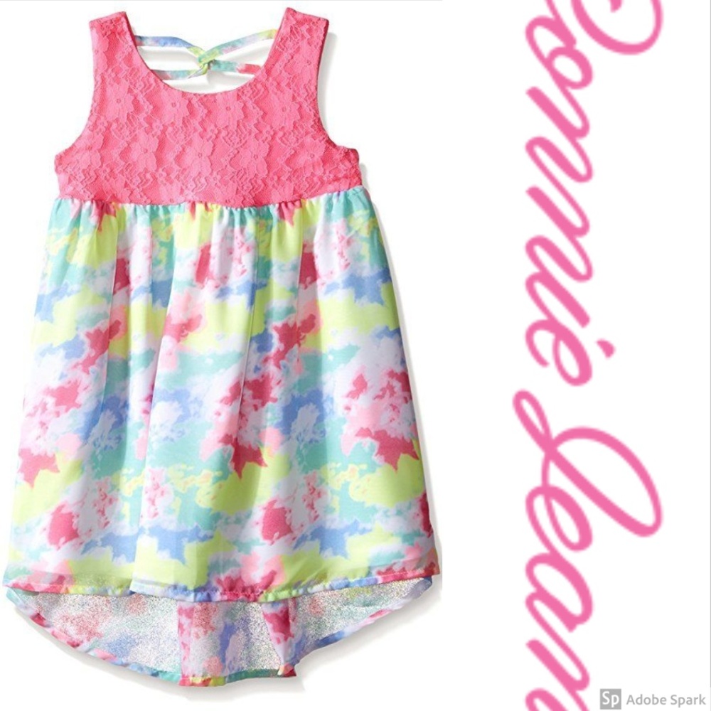 Bonnie Jean Girls 6x Lace‎ Chiffon Watercolor High Low Spring Dress NWT